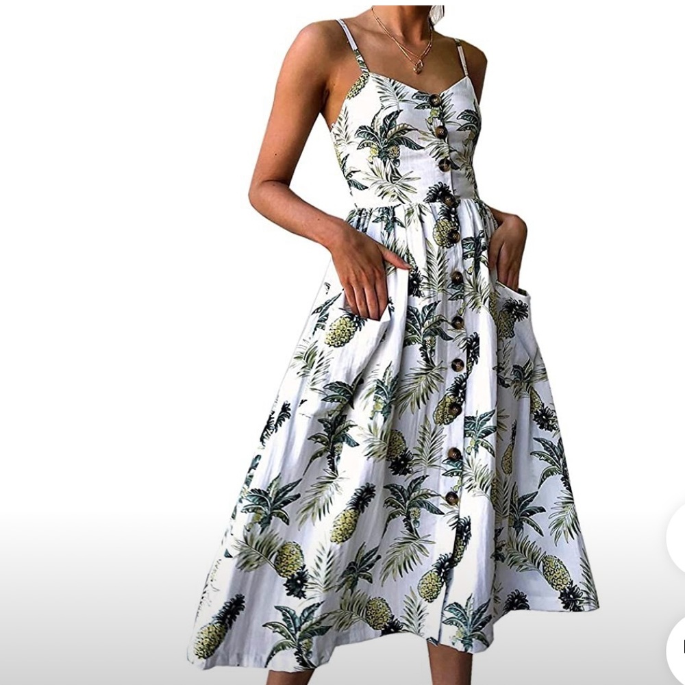 Floral Button Down Swing Midi Dress with Pockets